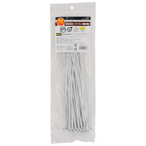 Ohm Electric LT-300W30TNK 09-1263 OHM Cable Ties, Heat Resistant Lock Tie, Weather Resistant, Outdoor, 11.8 inches (300 mm), Pack of 30, Light Gray