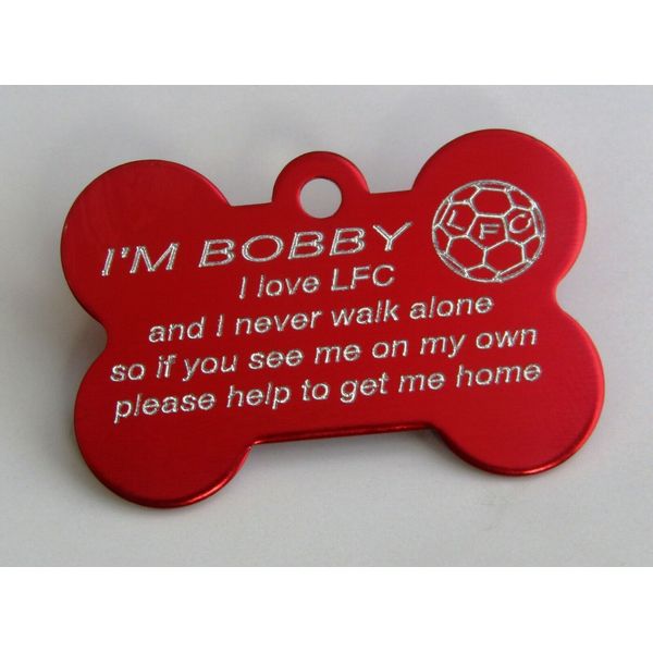 LFC LIVERPOOL DOG TAG NEVER WALK ALONE PERSONALISED RED BONE PET ID TAG