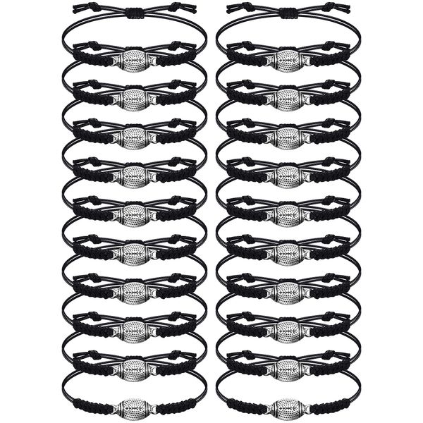 20 Pieces Football Bracelets Adjustable Football Charm Bracelets Football Gifts for Boys Girl Women Men Teens Most Sport Team Players (Black, Silver)