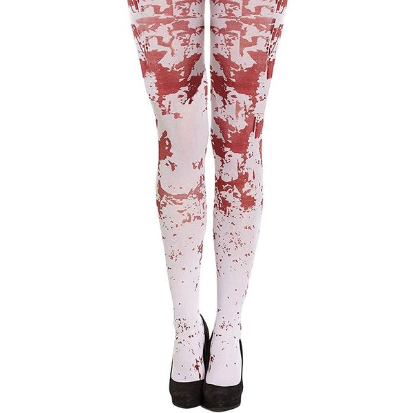 Smiffys Opaque Tights, Zombie Dirt, Grey with Blood Splatter, Fever Hosiery Fancy Dress, Zombie Dress Up Accessories