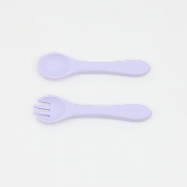 Baby Food Grade Complementary Food Training Silicone Spoon Fork Sets - Average Size (0-8Y） / White