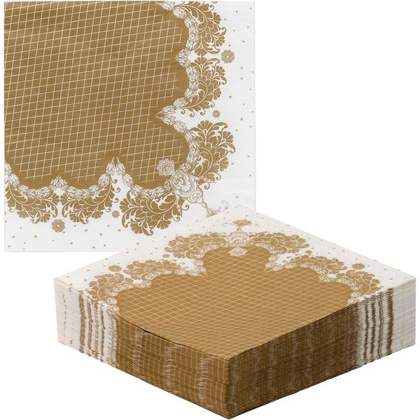 40 x Gold Paper Napkins Strong and Soft Serviettes Elegant Design Recyclable Tableware for Christmas, Birthday Party, Weddings, Anniversary-Made Pack of 40