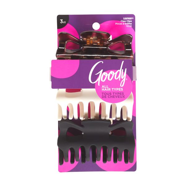 Goody Large Claw Hair Clips, Assorted Neutral Colors, 3-count