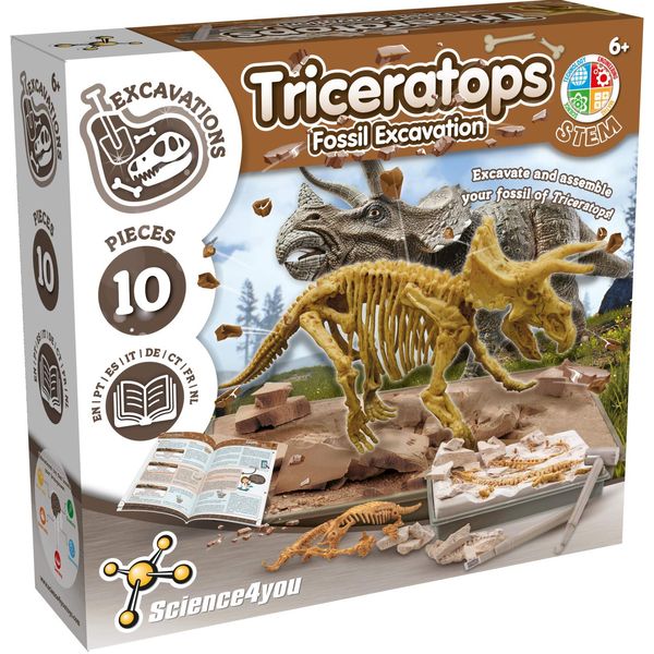 Science4you - Triceratops Fossil Digging Kit for Kids - Excavate and Assemble 10 Dinosaur Fossiles, Dinosaur Toys for Boys and Girls Age 6+, Dino Games, Dinosaur Gifts for 6+ Year Old Boys and Girls