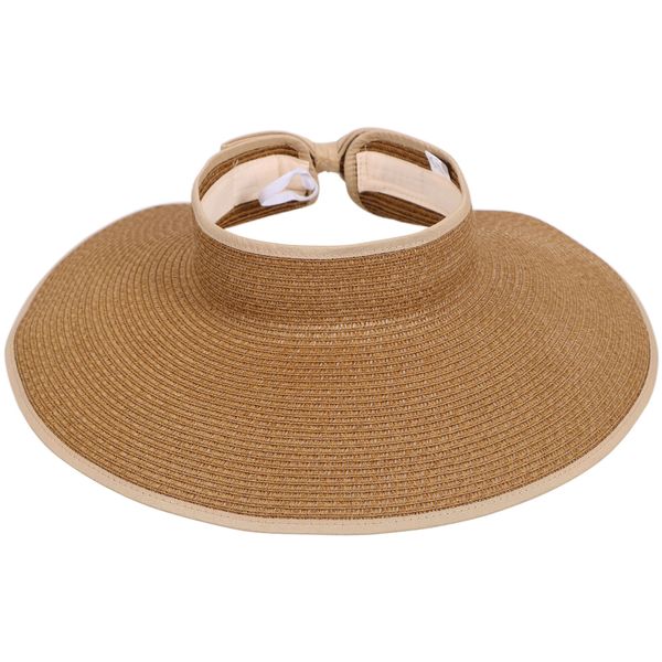 Simplicity Women's Wide Brim Straw Sun Visor Roll-up Sun Hat Light Coffee