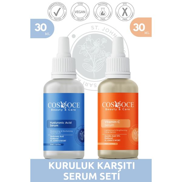 Kuruluk Karşıtı Serum Seti Hyaluronic Acid, Vitamin C 30 ml + 30 ml