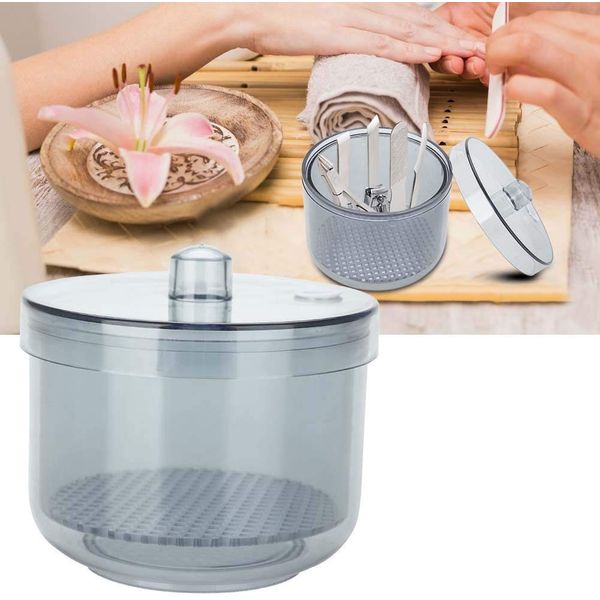 Nagel-Sterilisator-Desinfektionstopf, Nagelwerkzeug, Sterilisationsbox, Desinfektionsbehälter, Maniküre-Werkzeug, Nagelkunst, runde Boxen, Sterilisierungssalon-Werkzeuge (schwarz)