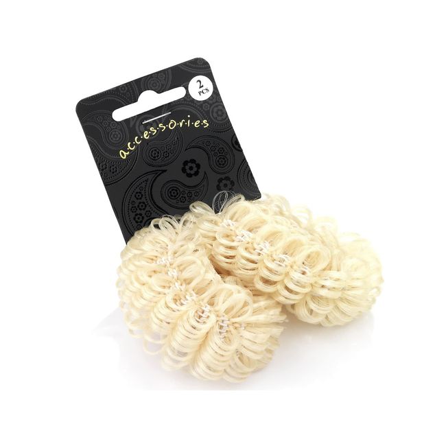 Blonde Imitation Hair Donut Ponio Scrunchies Endless Hair Elastics Bobbles for Women Girls by Glitz4Girlz