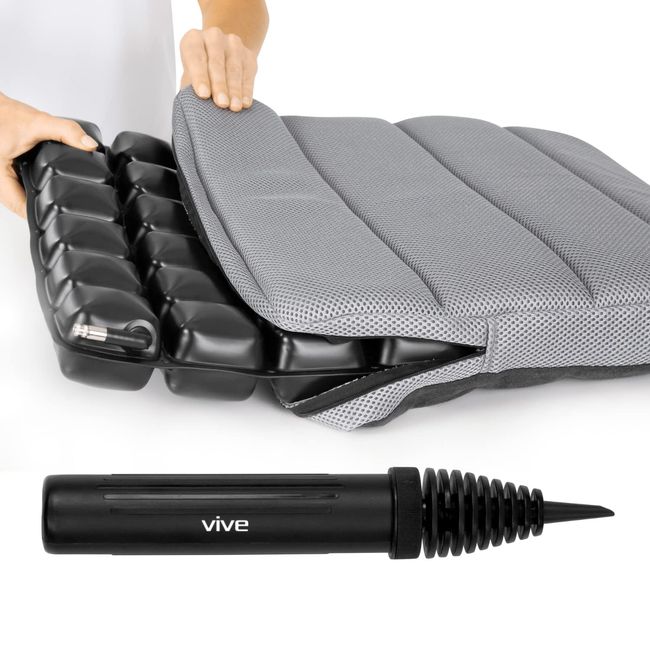 Vive 3D Inflatable Air Seat Cushion - Adjustable Pressure Relief Seat, Portable - Waffle Style Tailbone Pad for Back Support, Sciatica, Coccyx Pain - for Car, Office Chair, Wheelchair, Travel (Black)