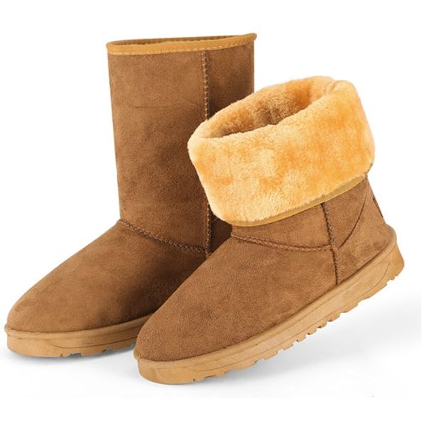 Women Ladies Snow Boots Waterproof Faux Suede Mid-Calf Boots Fur Warm Lining Shoes - Chestnut - 5