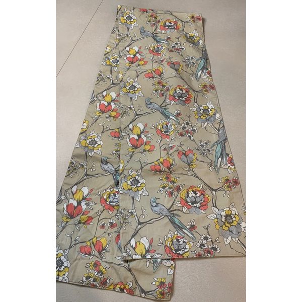 Domain Table Runner Tan & Gray Birds Floral Silver Metallic 84”X14.5" Reversible