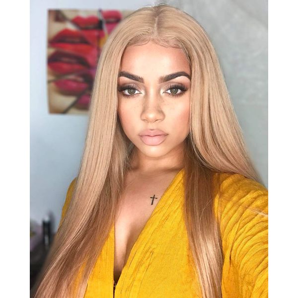 FUHSI Kanekalon Synthetic Hair Real Natural For Women – Soft & Smooth, Tangle-Free Straight Lace Front Wig,Elastic Straps,Comfortable & Adjustable For Perfect Fit –103# Blonde 250D 22"