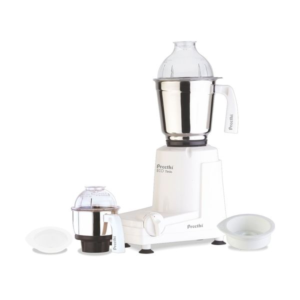 Preethi Eco Twin 2-Jar Mixer Grinder, Medium, White