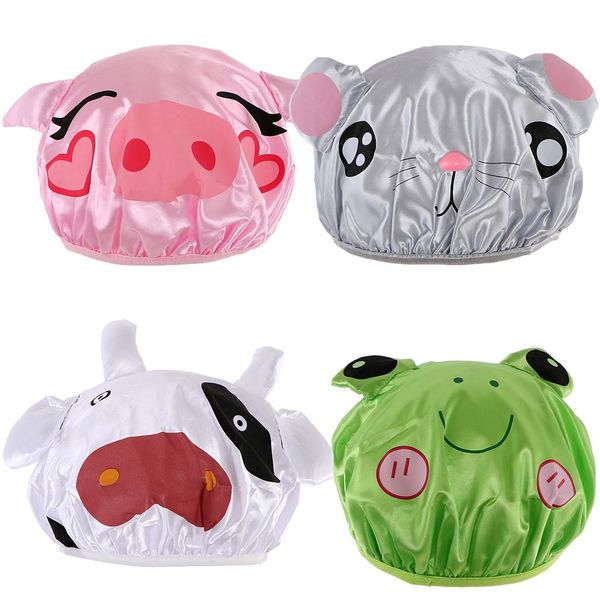 kilofly 4pc Waterproof Reusable Bath Hat Kids Fun Cartoon Animal Shower Caps Set