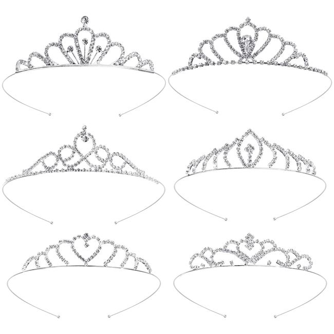 Bskifnn 6 Pack Princess Crystal Crown Crystal Headband for Women Princess Dress Up Costume, Birthday, Wedding, Party