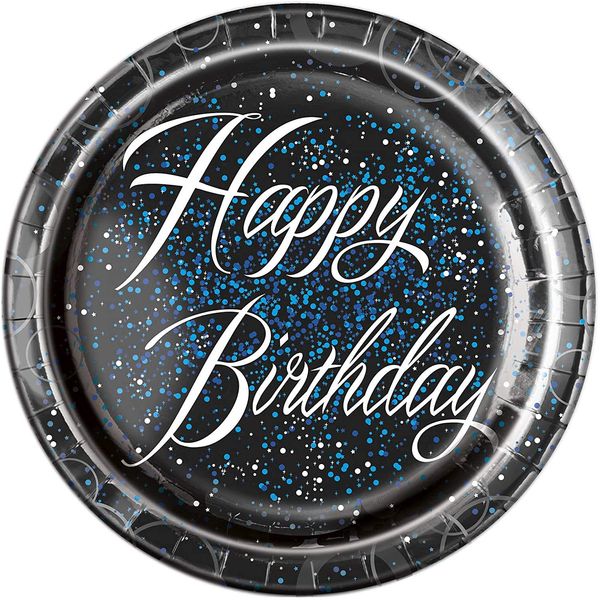 Unique Party 57465 - Glitz Blue Foil Birthday Paper Plates, Pack of 8