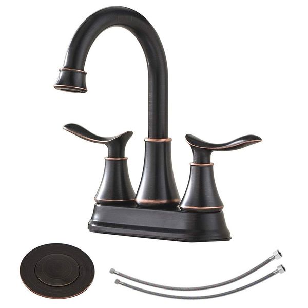 KINGO HOME Modern 2 Handle Oil Rubbed Bronze Bathroom Faucet, Bronze Bathroom Faucets RV Rubbed Bronze Bath Vanity Faucet for Bathroom Sink 3 Hole with Water Supply Lines and Pop Up Drain