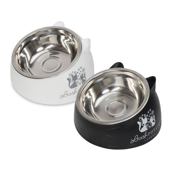 Cat Bowls Cat Food Water Bowl Feeding & Watering Supplies for Cats Raised Cat Bowl Cat Feeding Bowl Cat accessories Kitten Bowls (Black + White)