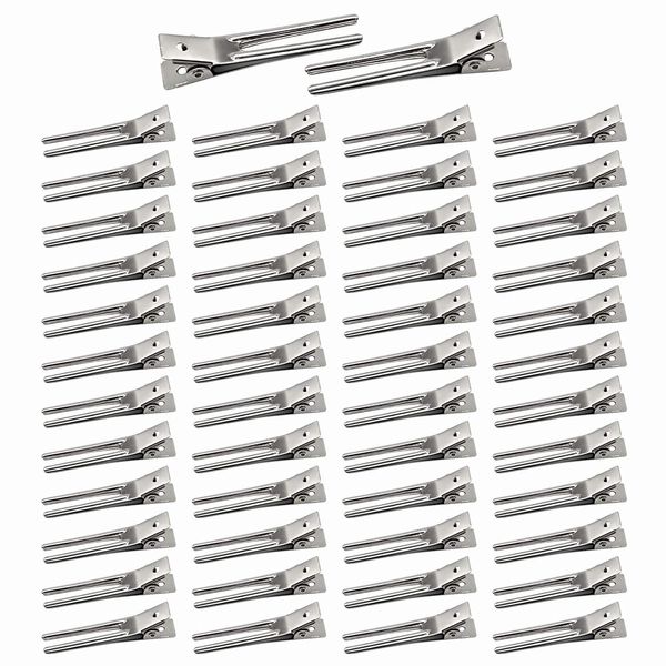 50pcs Hairdressing Double Prong Curl Clips, Beayuer 1.8inch Curl Setting Section Hair Clips Metal Alligator Clips Hairpins for Hair Bow Great Pin Curl Clip Styling Clips for Hair Salon Barber (50 Pcs)