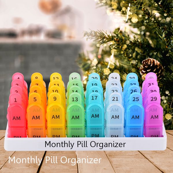 Monthly Pill Organizer Pill Case Box 32 numbers 31 Days One Month 2 Times a Day