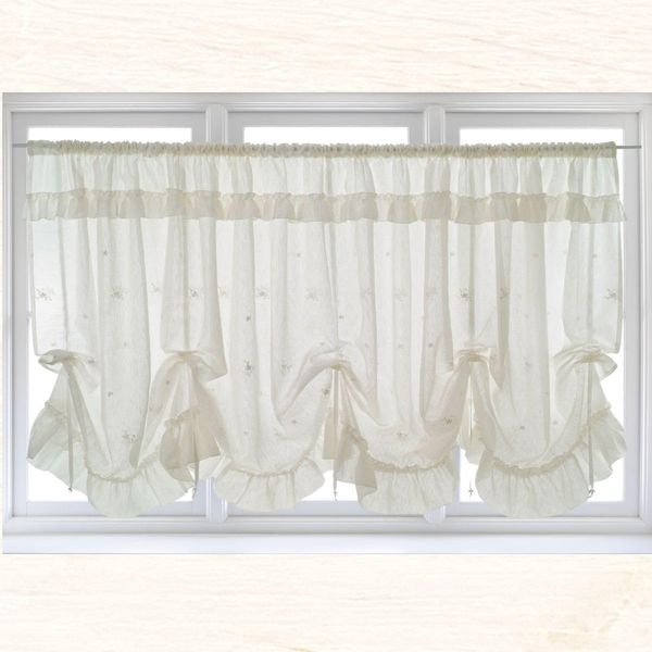 CLAIRER KR-OW-01 Bay Window Curtain, Width 11.8 x Length 43.3 inches (300 x 110 cm), Chocolat, Bay Window Lace Curtain, Embroidery, Simple, Beaded, Lace Pattern, Design, Cute, Stylish,