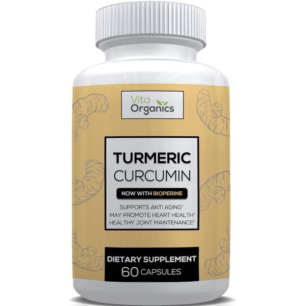 Vita Organics Turmeric Curcumin w/Black Pepper Extract BioPerine for Joint Health Support, Mobility, Prevent Natural Wear and Tear 60 Veggie Capsules, Made in USA