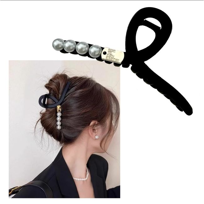 Non Slip Pearl Hair Claw Clip for Women, Elegant Large Claw Clip for Thick Hair, Hair Claw Clips for Women Thick Hair, Hair Cutter for Women,Beautiful Hair Clipping Tool (Black)