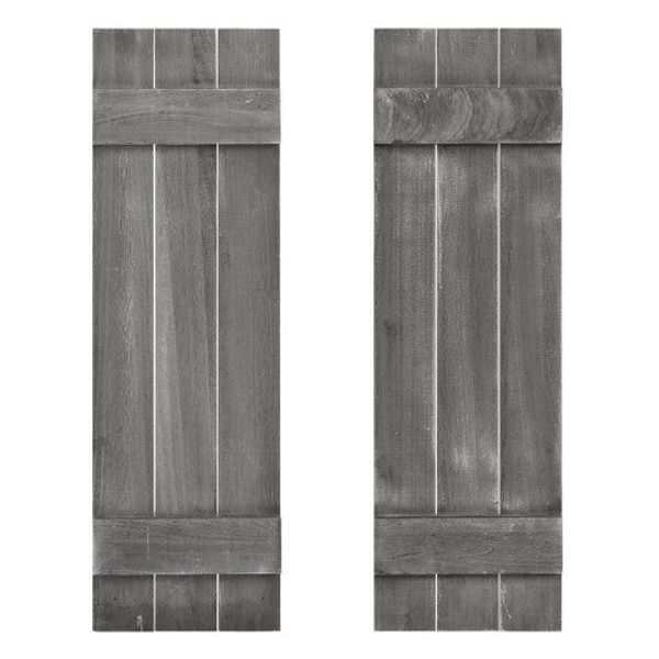 36 x 11 Inch Farmhouse Paulownia Wood Window Shutters Set of 2 for Windows-Dark Gray