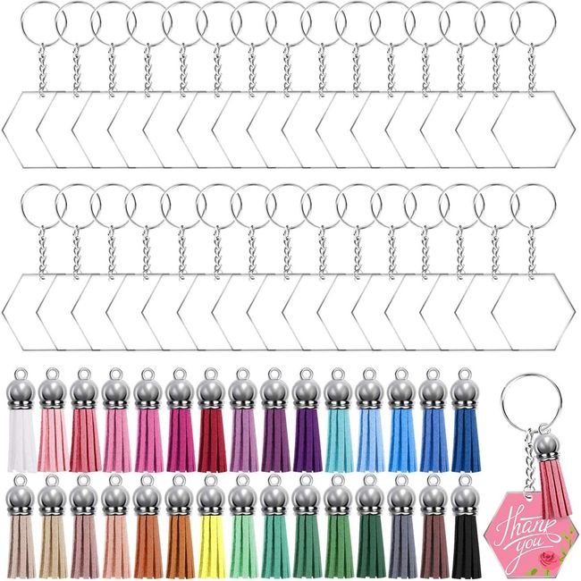 120Pcs/set Acrylic Keychain Blanks and Silver Tassel Pendant