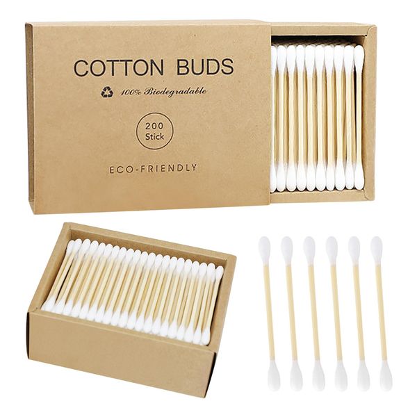 400 Pcs Bamboo Cotton Buds,100% Recyclable and Biodegradable Cotton Swab with Wooden Handles,Organic Eco-Friendly Q Tips for Ear Cleaning,Makeup Cleaning,Keyboard Cleaning,Wound Cleaning etc