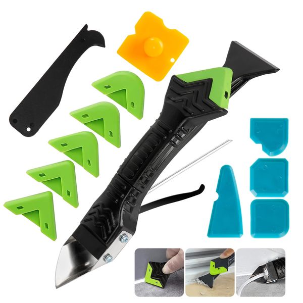 Silikonentferner Werkzeug Set, 5 in 1 Silikon Abzieher Werkzeug Set, mit 6 Auswechselbar Silikonpads, 4 Fugenglätter, ​1 Dichtungsabdeckung, für Küche Bad Boden Spüle Fenster Abdichtung