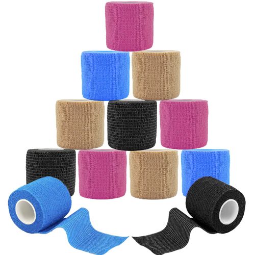 ANAMPION Self Adhesive Bandage 12Rolls, 5cm x 4.5m Non-Woven Cohesive Bandages, Breathable & Flexible Elastic Sports Tape for Human and Animals, Ankle Sprains Swelling, Sports, First Aid(4Color Mix)