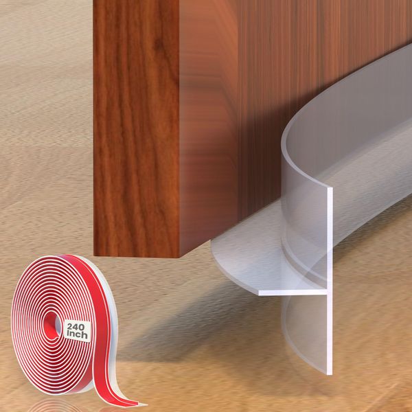 T Shaped Draft Excluder Door Seal Strip 240 Inch/6.1m Insulation Tape Frame Draught Stopper Clear Silicone Self Adhesive Inserts Door Sweep Edge Wind Heat Cold Blocker Soundproof