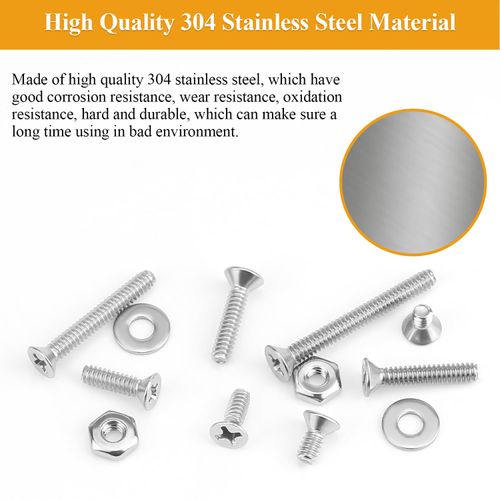 Sutemribor 244 Pieces #6-32 x 1/4", 5/16", 3/8", 1/2", 5/8", 3/4", 1", 1-1/4", Phillips Countersunk Head Machine Screws Nuts Washers Assortment Kit
