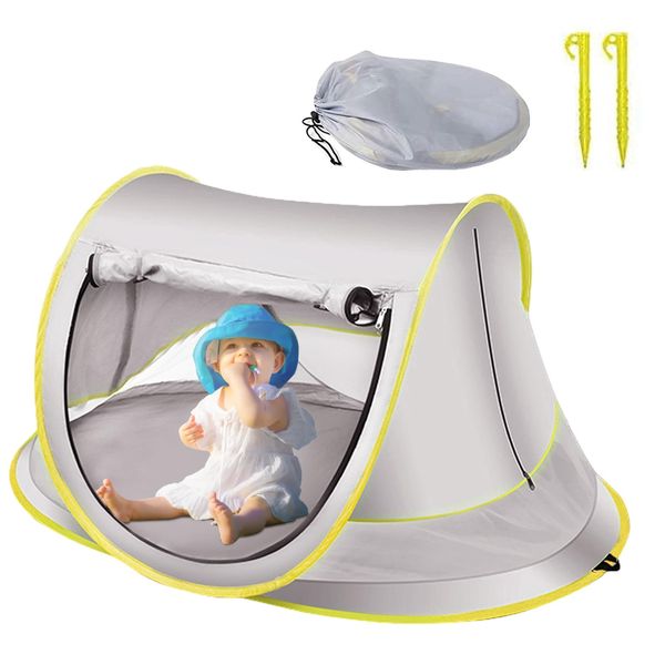 Breathable Baby Beach Tent,Waterproof Upf 50+ Sun Shade Baby Tent,Portable Pop up Tent with Tent Pegs for Baby Family Picnic Garden,Tech Pet Tent Cave Bed for Cats/Small Dogs