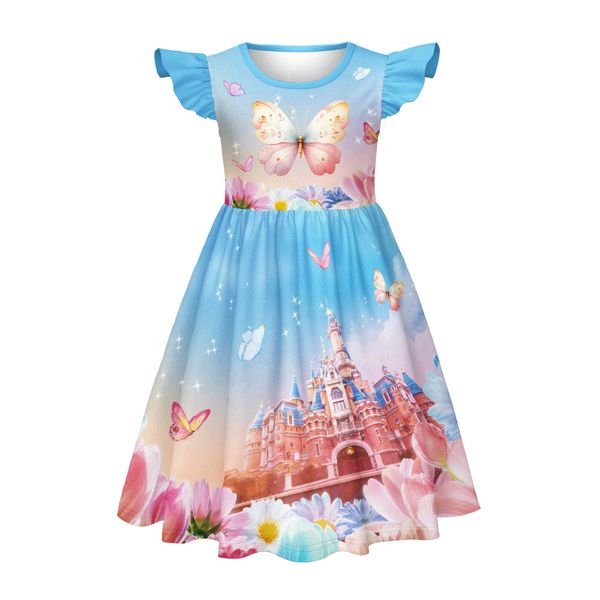 LQSZ Girls Nightgown Flutter Sleeves Nightie Fairy Castle Princess Casual Dress forl Little Girls 6 7t