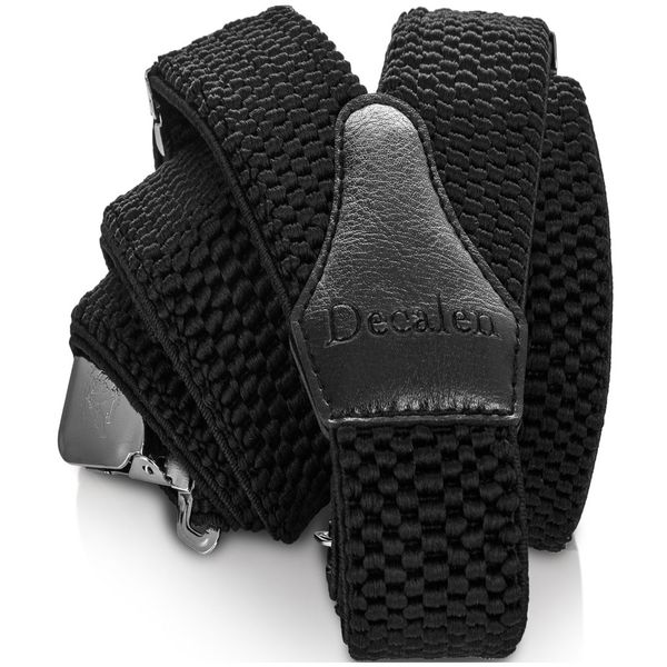 Decalen Mens Suspenders with Very Strong Clips Heavy Duty One Size Fits All Big and Tall Wide Adjustable and Elastic Braces Y Back Shape (Black)