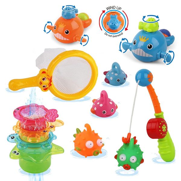 Bath Toys for Toddlers, Water Toys for 6-12 Months Infants with Fishing Floating Squirts Toy, Water Scoop,Swimming Whales and Stacking Cups Toys,Kids Boys Girls Gifts