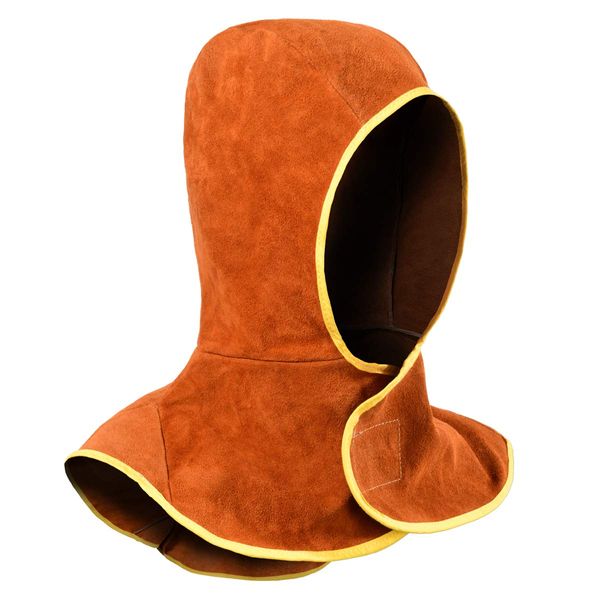 Welding Hood - Cowhide Split Leather Welding Caps with Neck Shoulder Drape - Head Protection for Men & Women, Brown