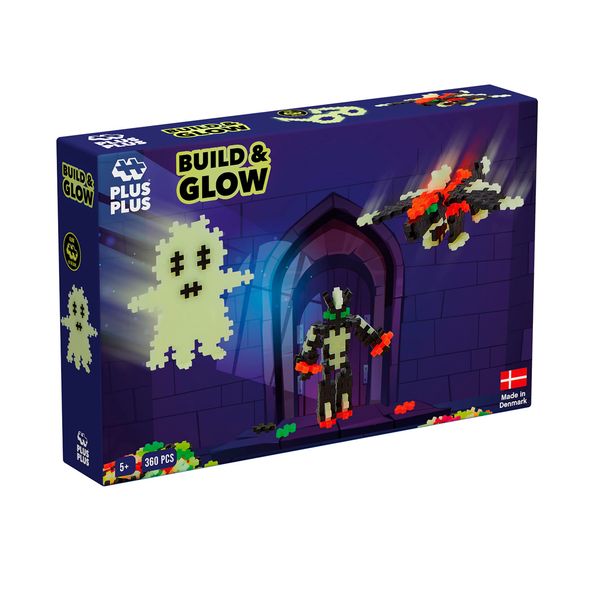 Plus-Plus 9603808 Mini Ingenious Construction Toy, Build and Glow, Glow-in-the-Dark Building Blocks Set, 360 Pieces