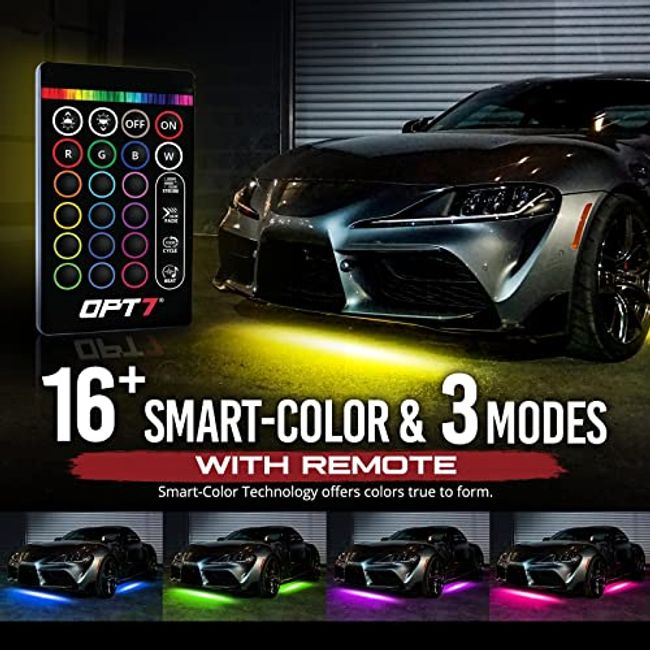 OPT7 Aura Aluminum LED Underglow Kit for Car with Remote Control, Exterior  Neon Accent Under Glow Lights, Rigid Waterproof Strip Lights, Music