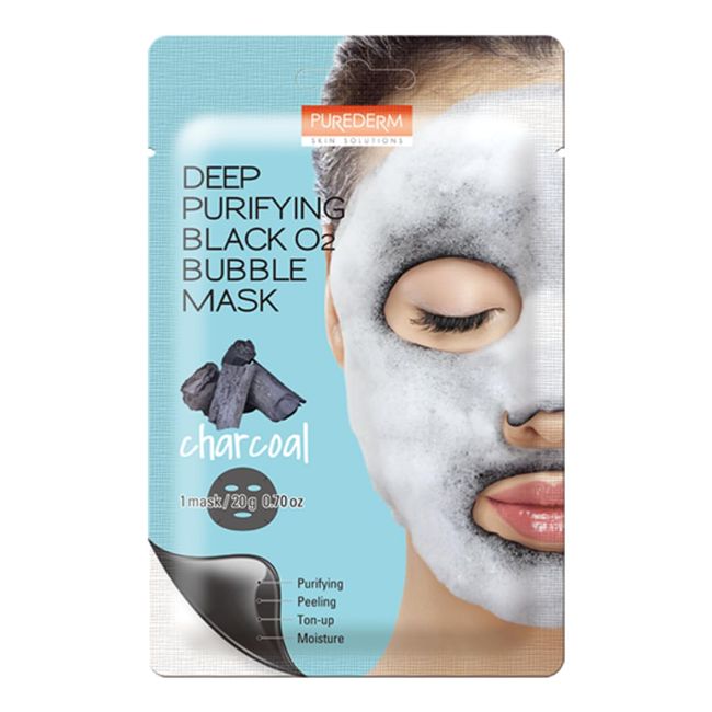 Purederm Deep Purifying Black O2 Bubble Mask Charcoal (10 Pack) – Bubble Face Sheet Mask for Purifying & Brightening