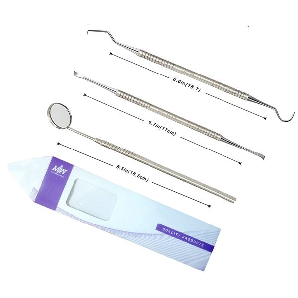 Dental Oral Kit 3 Pcs Mirror Handle and Explorer Hook Pick Double Ended Oral Hygiene Teeth Cleaning Teeth Whitening