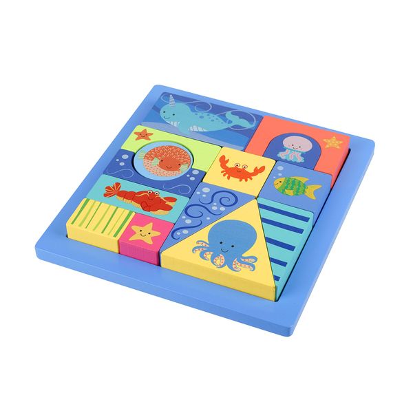 Wooden Puzzles – Sea Life Animal Puzzle Tray - Different Shapes, Blocks for 1 year old Toddler, Wooden Toys - Early Development & Activity Toys, Montessori Toddler Toys by Orange Tree Toys