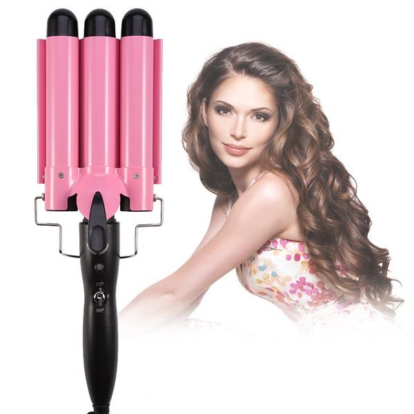 Hair Curling Iron, Portable Temperature Adjustable 3 Barrels Ceramic Iron Wand Curler DIY Curly Hair Styling Tools (32mm)