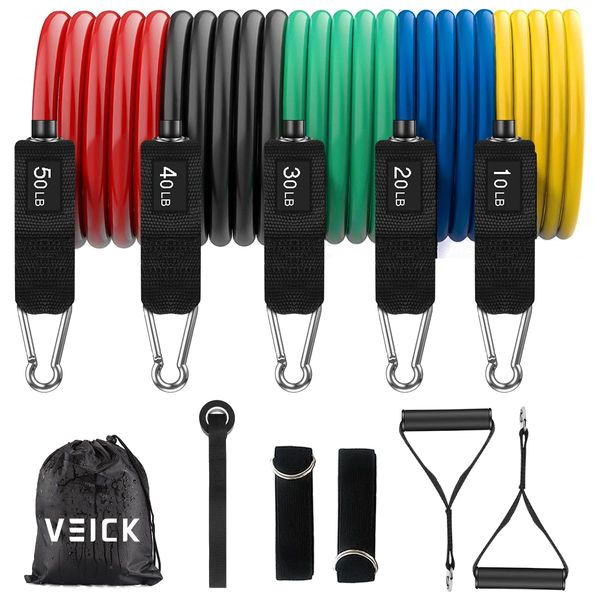 VEICK Training Tube, Tube Training, Set of 5 Different Strength, Fitness Tubes, Home Muscle Training Tubes, Instruction Manual and Storage Bag Included, 11 Pieces