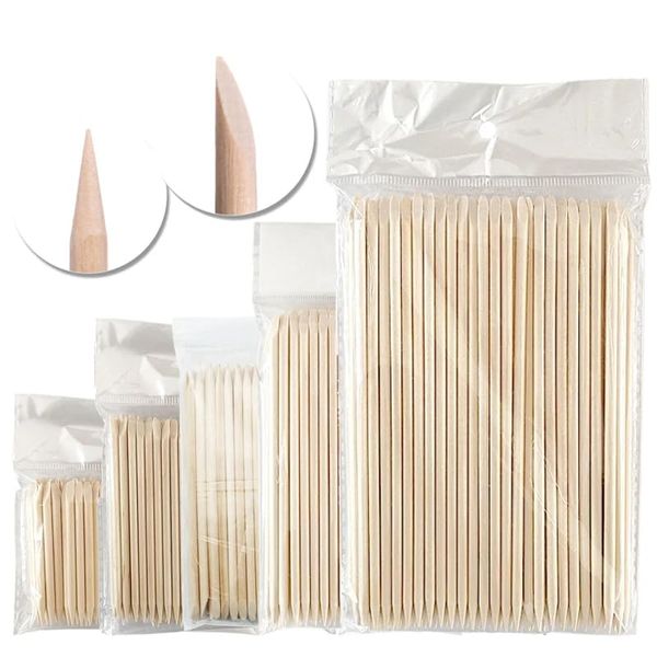 100 Pcs Wood Cuticle Pusher Sticks, 63mm/75mm/95mm/105mm for Gel Polish Remove Clean Pedicure DIY Design Dotting Tool, Perfect for Nail Salons and Nail Techs (105mm)