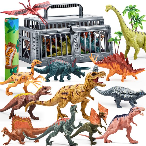 JOYIN Dinosaur Toys with Activity Play Mat & Storage Cage, 19 PCS Realistic Dinosaur Figures & Trees for Toddlers, dinosaurPlayset Toys for Kids Ages 3-5, Dinosaur Toys for Boys and Girls Gift