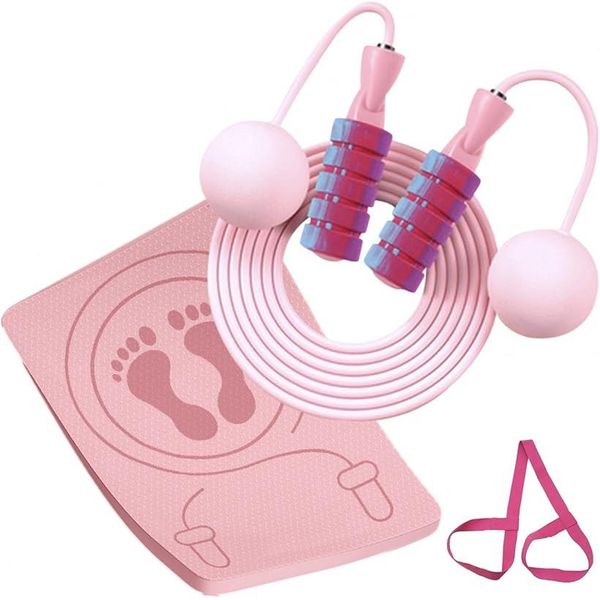 No rope skipping, diet, air skipping, home training, training, aerobic exercise, indoor exercise mat (pink)