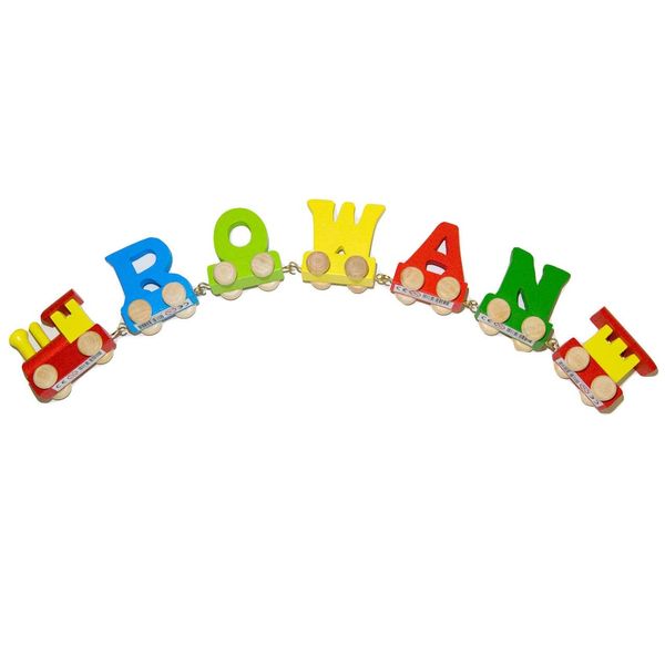Customisable colour personalised wooden train letters for 5 letters name